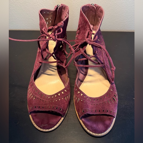 Vince Camuto Tarita Cutout Lace Up Burgundy Suede Open Toe Heel Sandal Women 10 - Picture 3 of 7